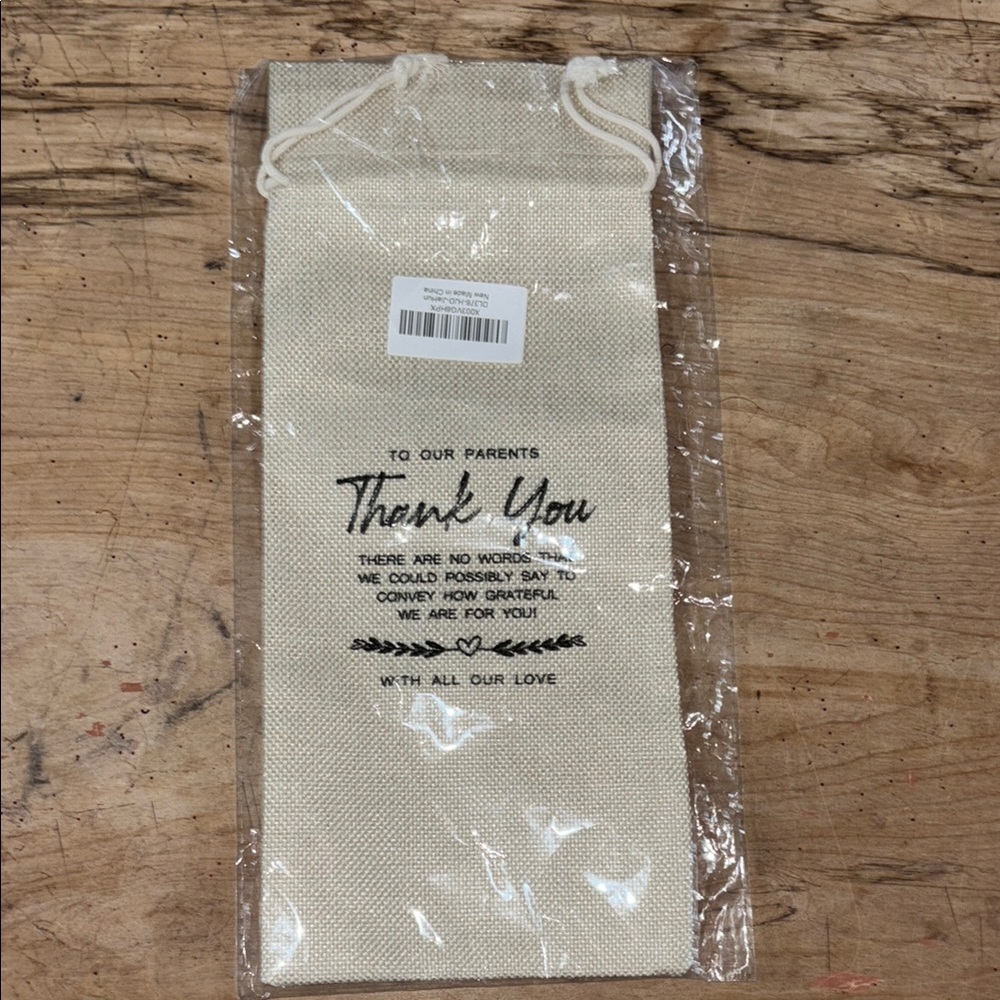 Thank You Burlap Gift Bag - Cream
